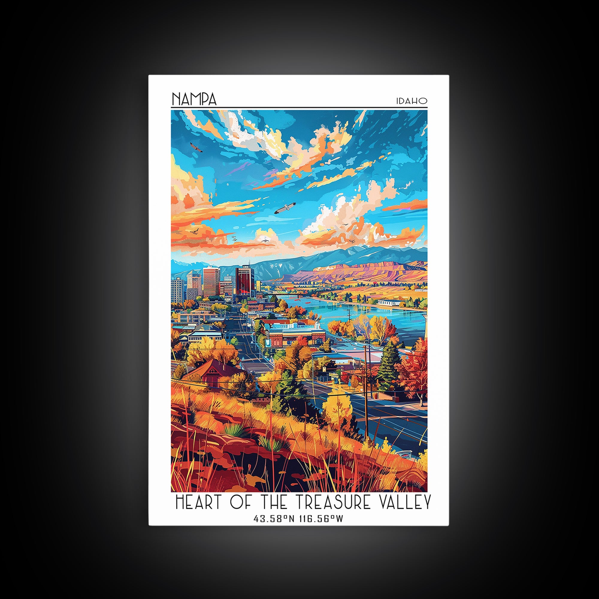 Nampa Travel Poster, Framed Canvas Print, Retro Travel Poster, City Wall Art, Travel Print, Vintage Travel Print, City Travel Poster