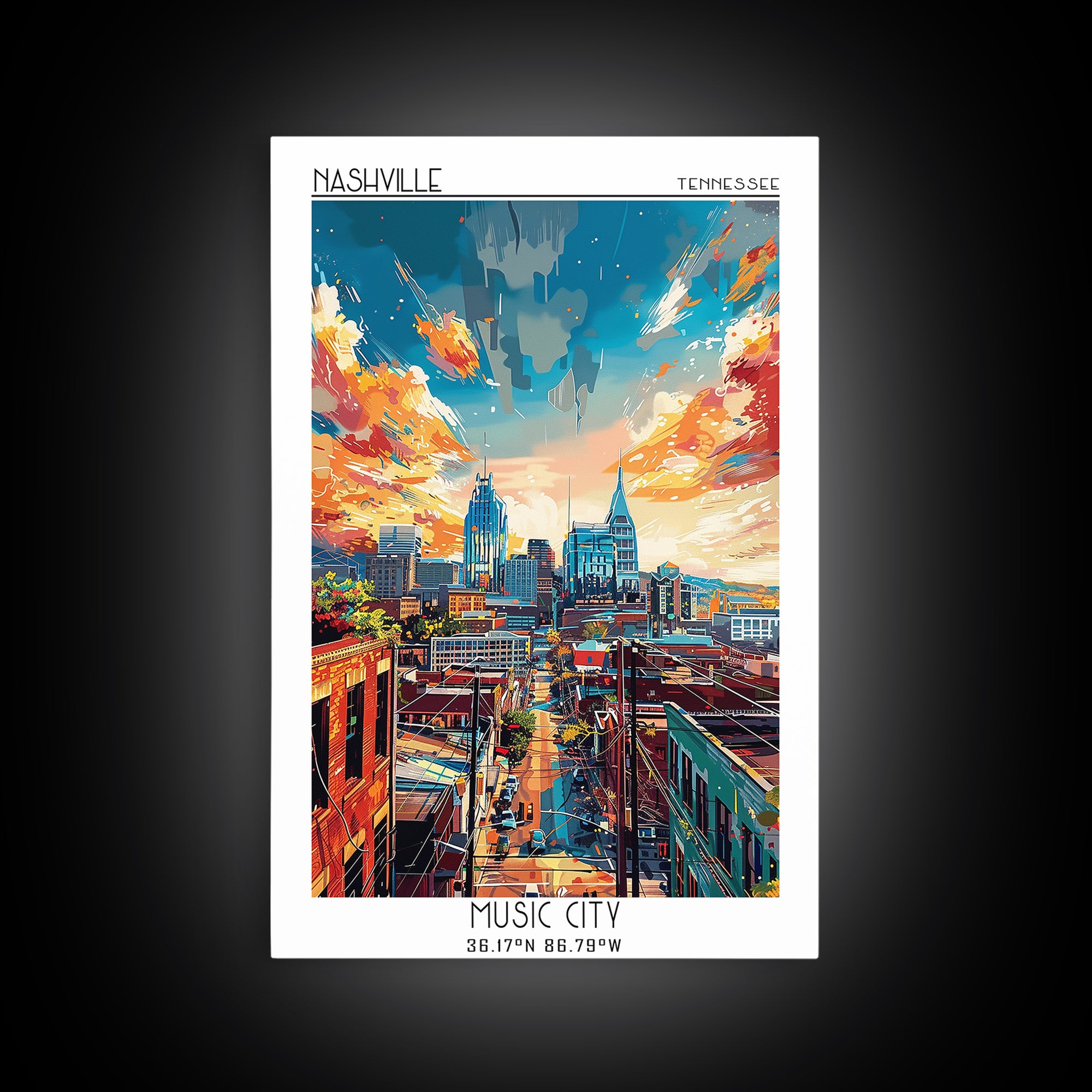Nashville Travel Poster, Canvas Print, Poster Print, Travel Wall Art, City Art Print, Gallery Wall Set, Travel Prints, Landscape Art
