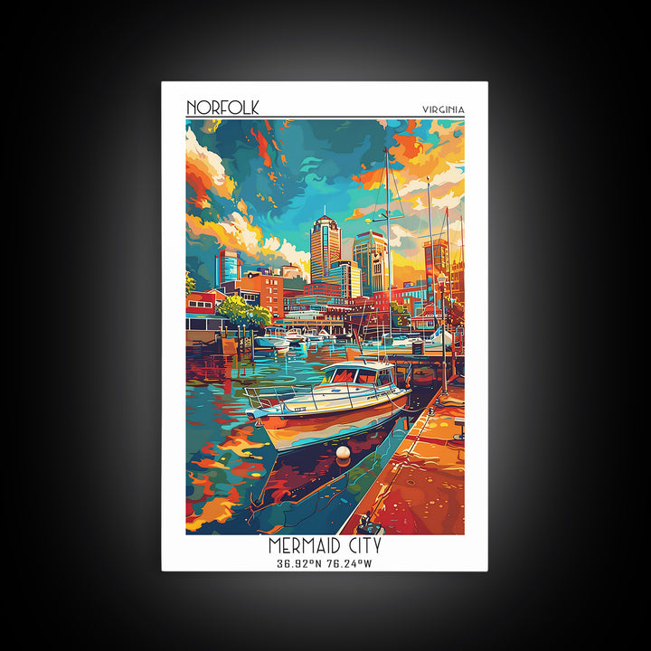 Norfolk Travel Poster, Framed Canvas Print, Retro Travel Poster, City Wall Art, City Travel Poster, Home Decor, Mid Century Wall Art
