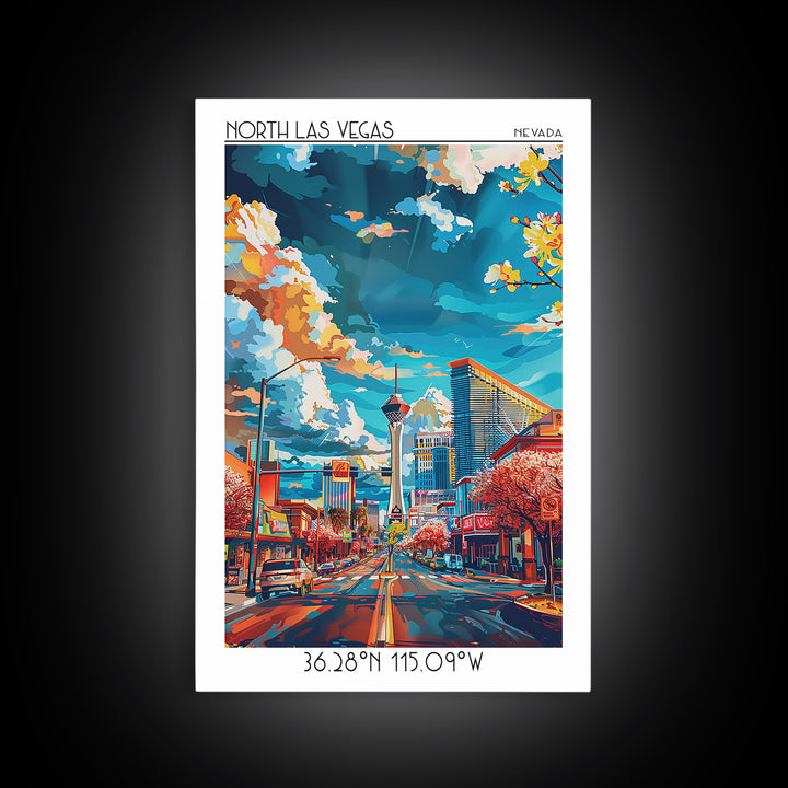 North Las Vegas Travel Poster, Framed Canvas Print, Retro Travel Poster, City Wall Art, Landscape Art, Poster Print, Travel Wall Art