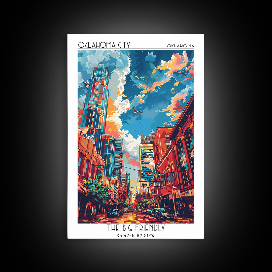 Oklahoma City Travel Poster, Framed Canvas Print, City Travel Poster, Vintage City Poster, Wall Art, Travel Art Print, City Wall Art