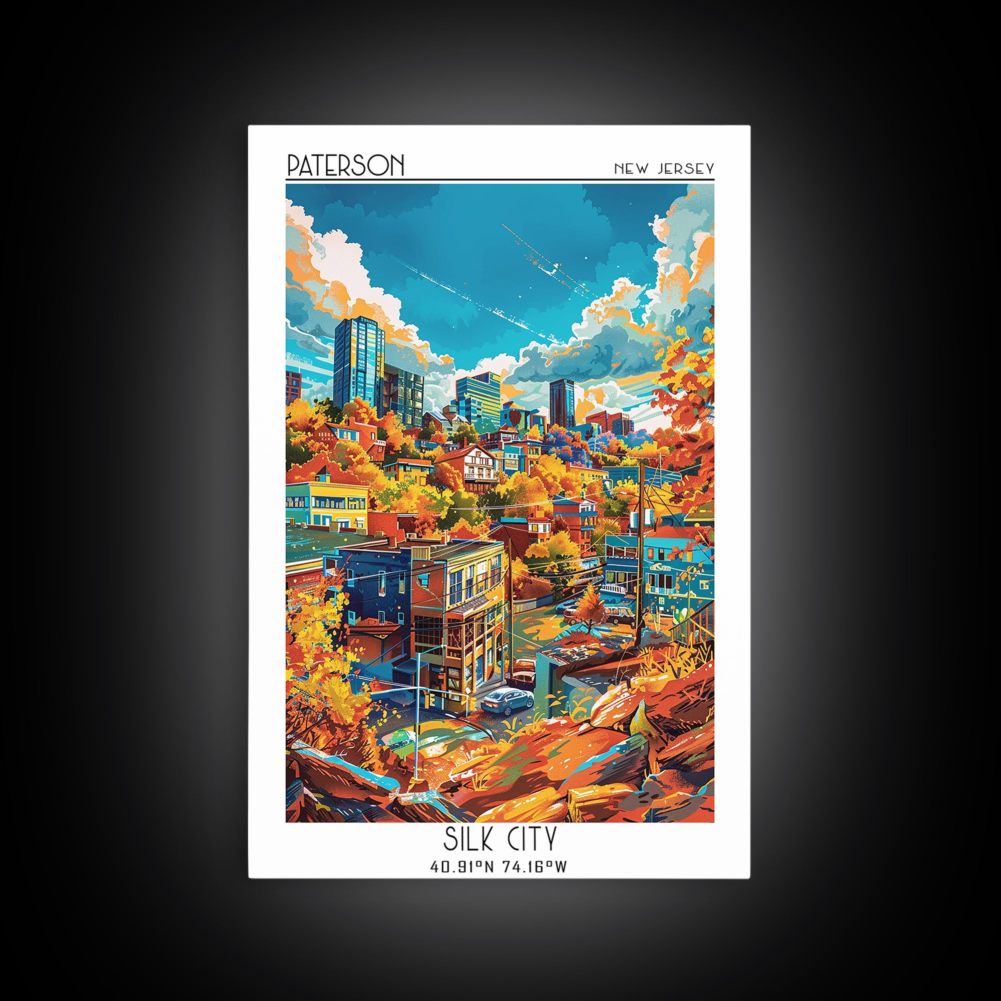 Paterson Travel Poster, Framed Canvas Print, Travel Prints, Landscape Art, City Art Print, Living Room Wall Art, Retro Travel Poster