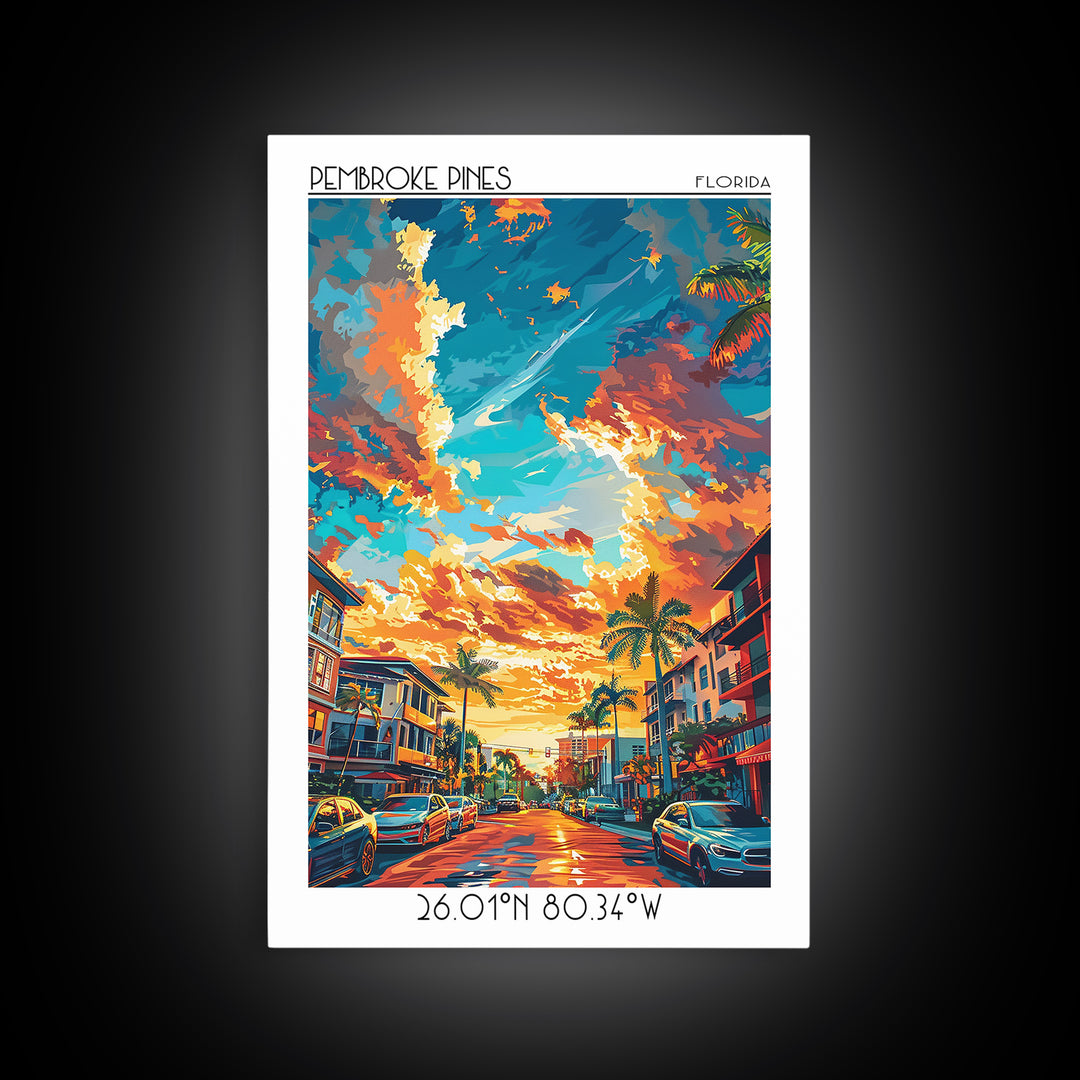 Pembroke Pines Travel Poster, Canvas Print, City Travel Poster, Vintage City Poster, Travel Wall Art, Travel Print, Travel Art Print