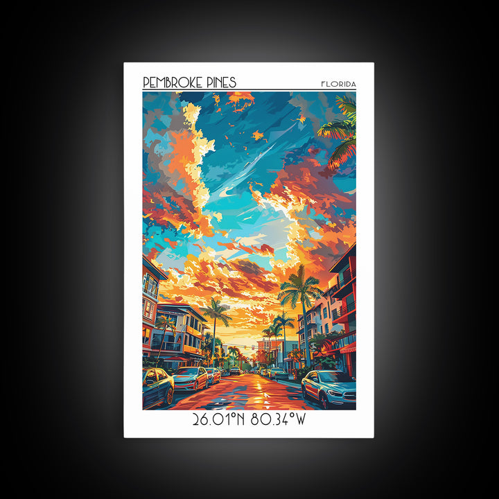 Pembroke Pines Travel Poster, Canvas Print, City Travel Poster, Vintage City Poster, Travel Wall Art, Travel Print, Travel Art Print