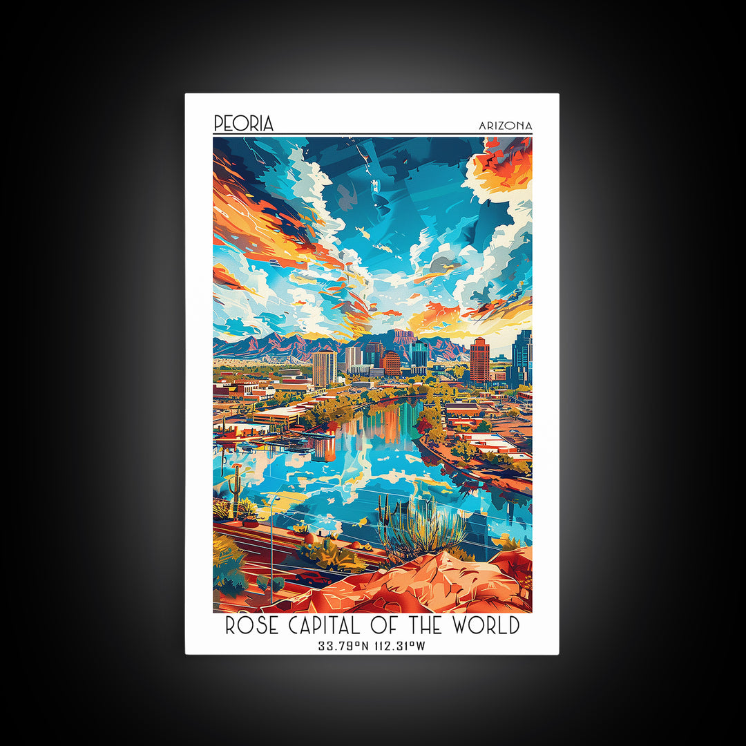 Peoria Travel Poster, Canvas Print, City Travel Poster, Vintage City Poster, Wanderlust Gift, Mid Century Wall Art, Travel Art Print