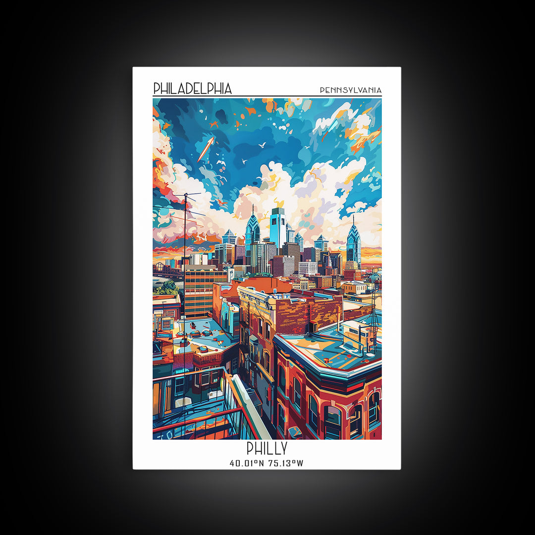 Philadelphia Travel Poster, Framed Canvas Print, City Travel Poster, Travel Wall Decor, Travel Prints, City Wall Art, City Art Print