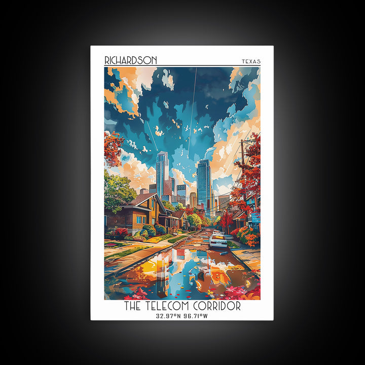 Richardson Travel Poster, Framed Canvas Print, Retro Travel Poster, City Wall Art, Poster Print, Landscape Art, Watercolor Cityscape