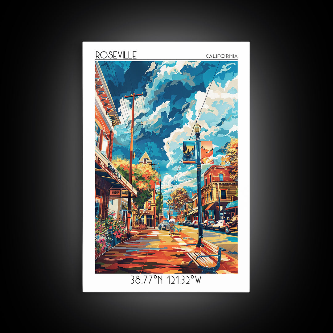 Roseville Travel Poster, Framed Canvas Print, City Travel Poster, Travel Wall Art, Minimalist Poster, Travel Prints, Wanderlust Gift