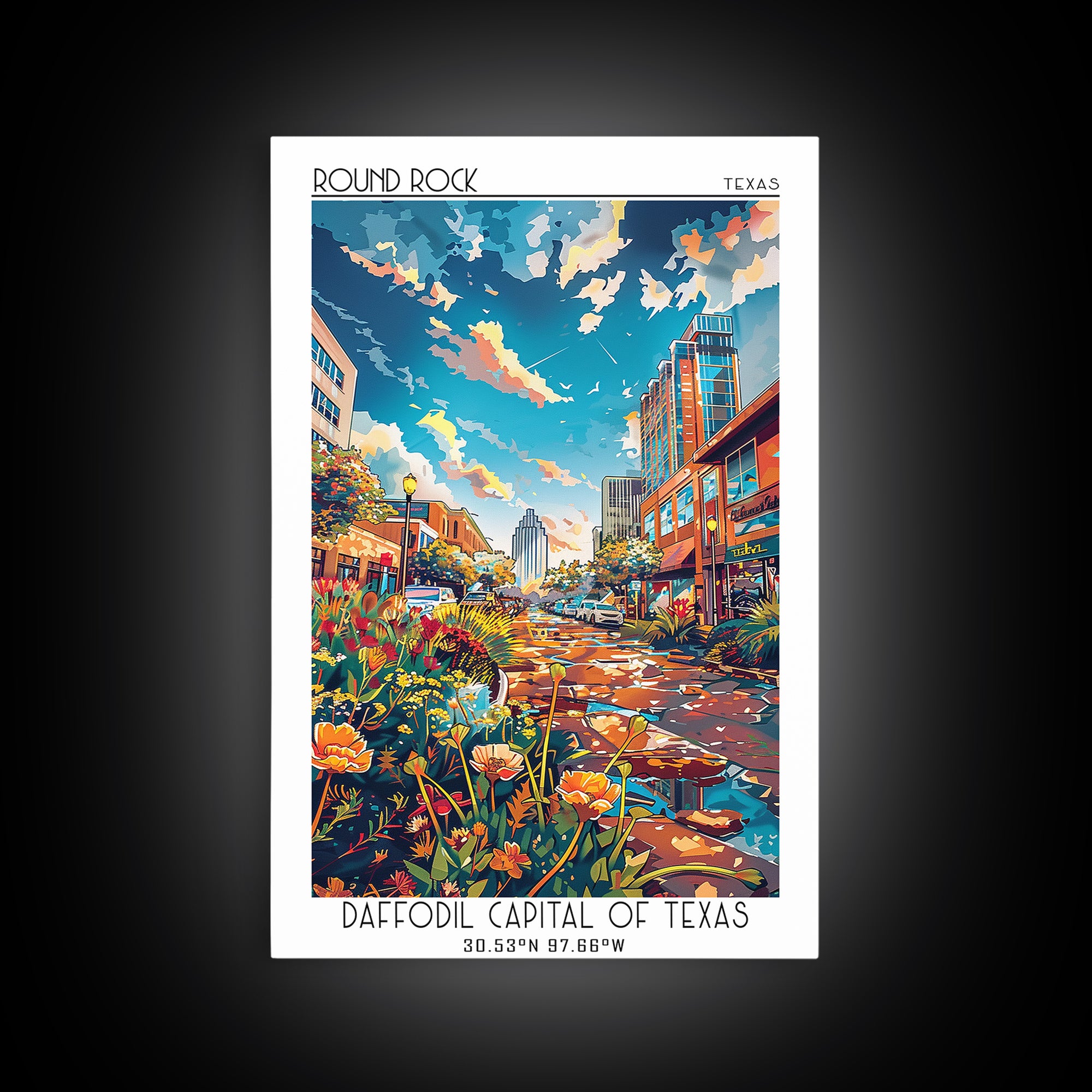 Round Rock Travel Poster, Framed Canvas Print, City Art Print, Travel Wall Art, Travel Posters, Colorful Wall Art, Home Office Decor