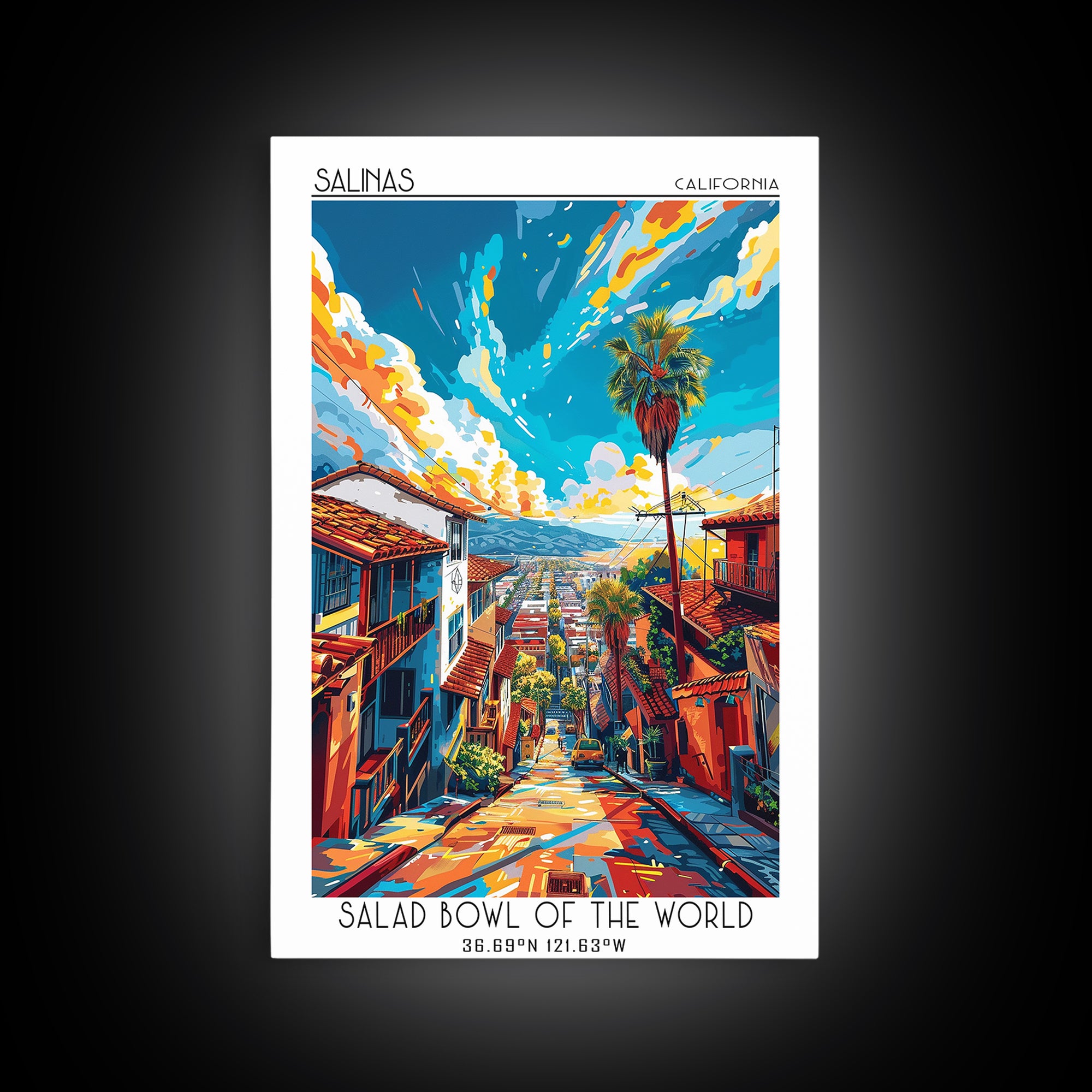 Salinas Travel Poster, Framed Canvas Print, Travel Wall Art, City Wall Art, Vintage Travel, Vintage Poster, Travel Prints, Art Print