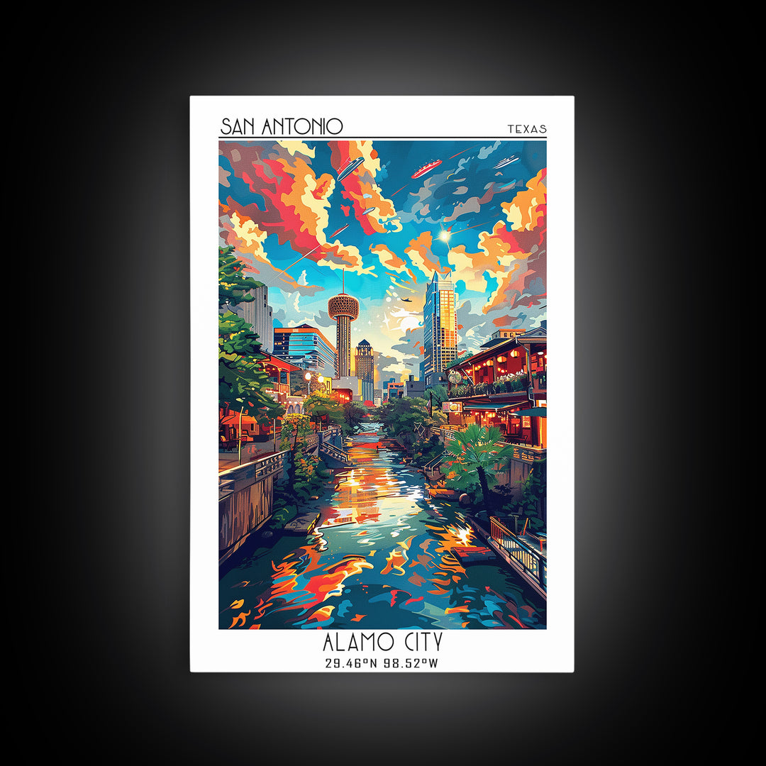 San Antonio Travel Poster, Framed Canvas Print, City Travel Poster, Vintage City Poster, Travel Print, Landscape Art, Fine Art Print