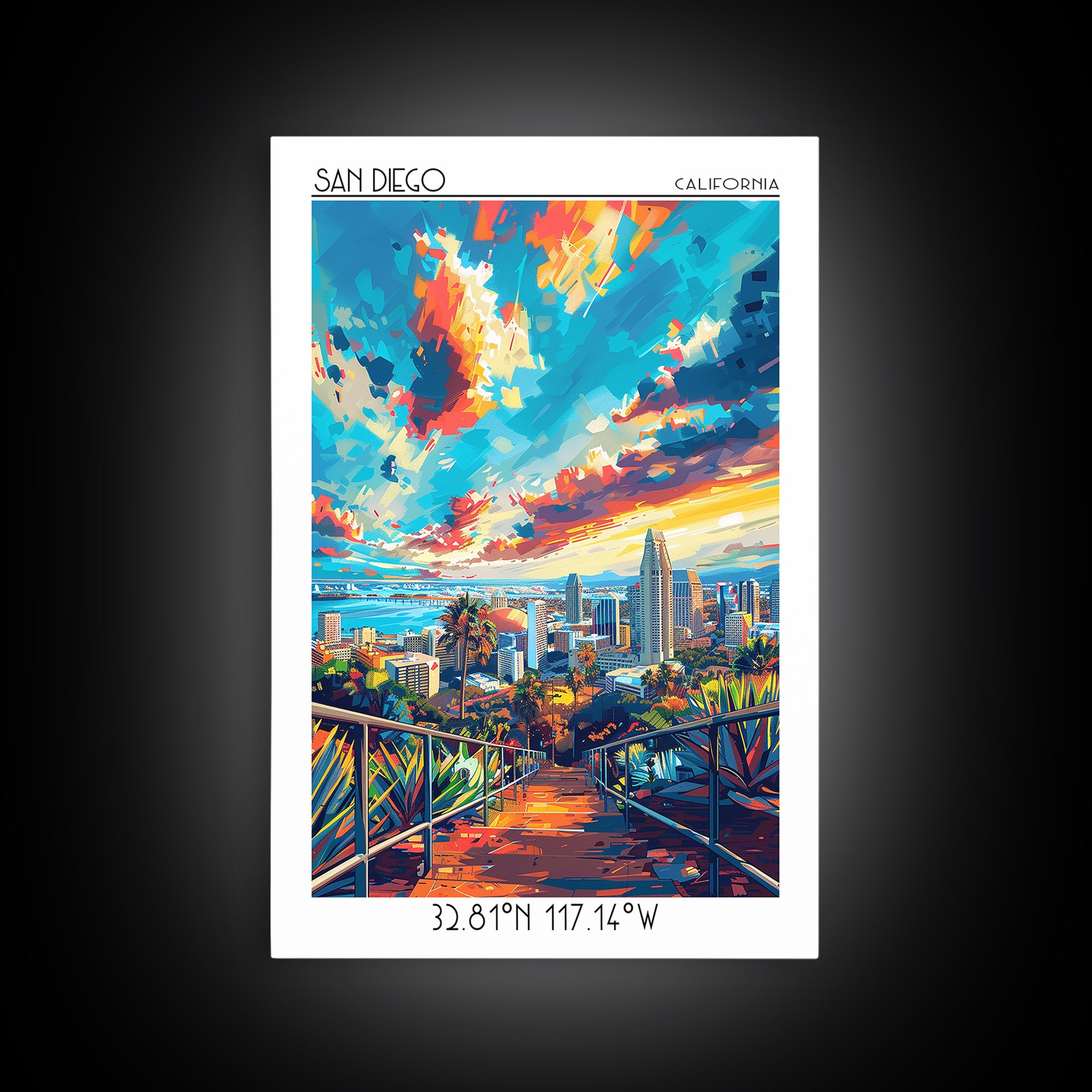San Diego Travel Poster, Canvas Print, Travel Wall Art, City Wall Art, City Illustration, Art Print, Home Office Decor, Travel Decor