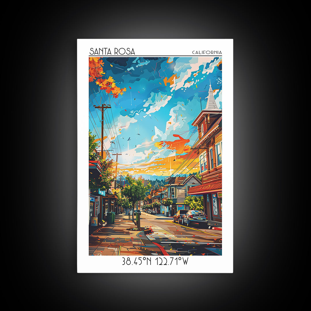 Santa Rosa Travel Poster, Framed Canvas Print, Poster Print, Travel Wall Art, Gallery Wall Set, Home Office Decor, Colorful Wall Art