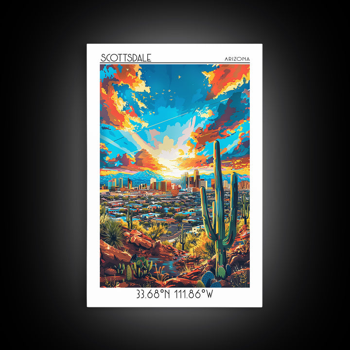 Scottsdale Travel Poster, Canvas Print, City Travel Poster, Travel Wall Art, City Illustration, Vintage City Poster, Wanderlust Gift