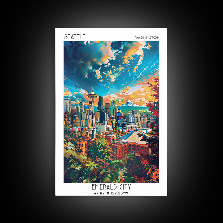 Seattle Travel Poster, Canvas Print, Retro Wall Art, Travel Print, Retro Travel Print, Home Office Decor, Wall Art, Travel Art Print