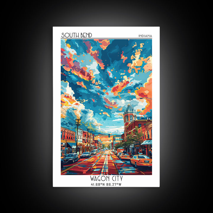 South Bend Travel Poster, Framed Canvas Print, Travel Wall Art, City Wall Art, City Art Print, City Travel Poster, Colorful Wall Art