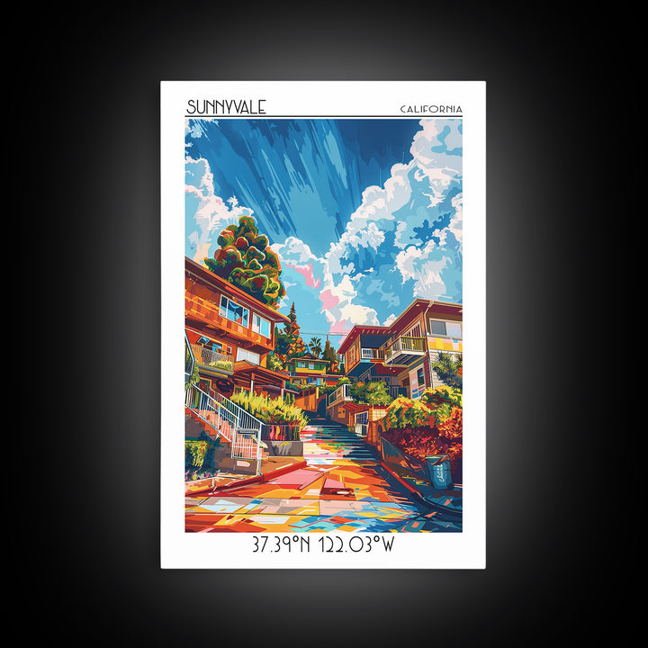 Sunnyvale Travel Poster, Canvas Print, City Art Print, Travel Wall Art, Mid Century Wall Art, Retro Travel Poster, City Illustration