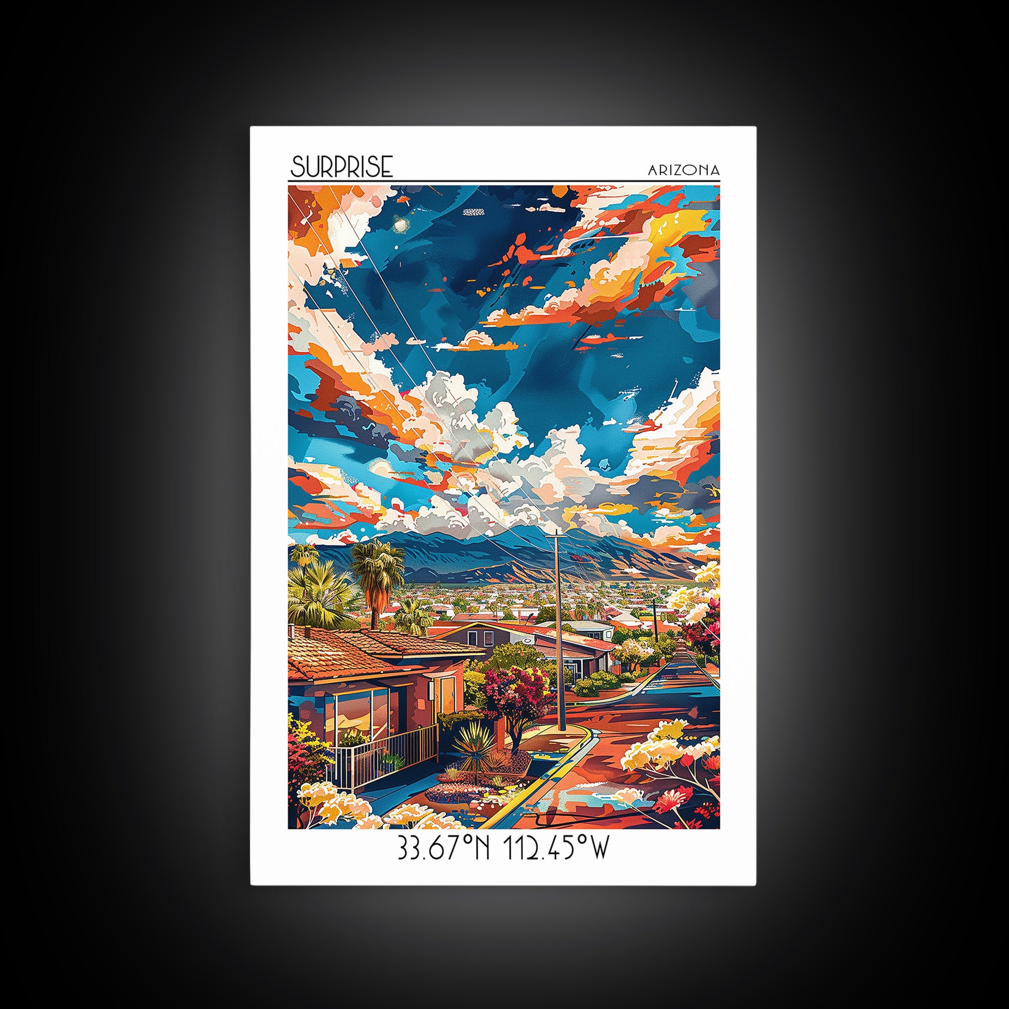 Surprise Travel Poster, Canvas Print, City Travel Poster, Travel Wall Art, City Illustration, Mid Century Wall Art, Gallery Wall Set