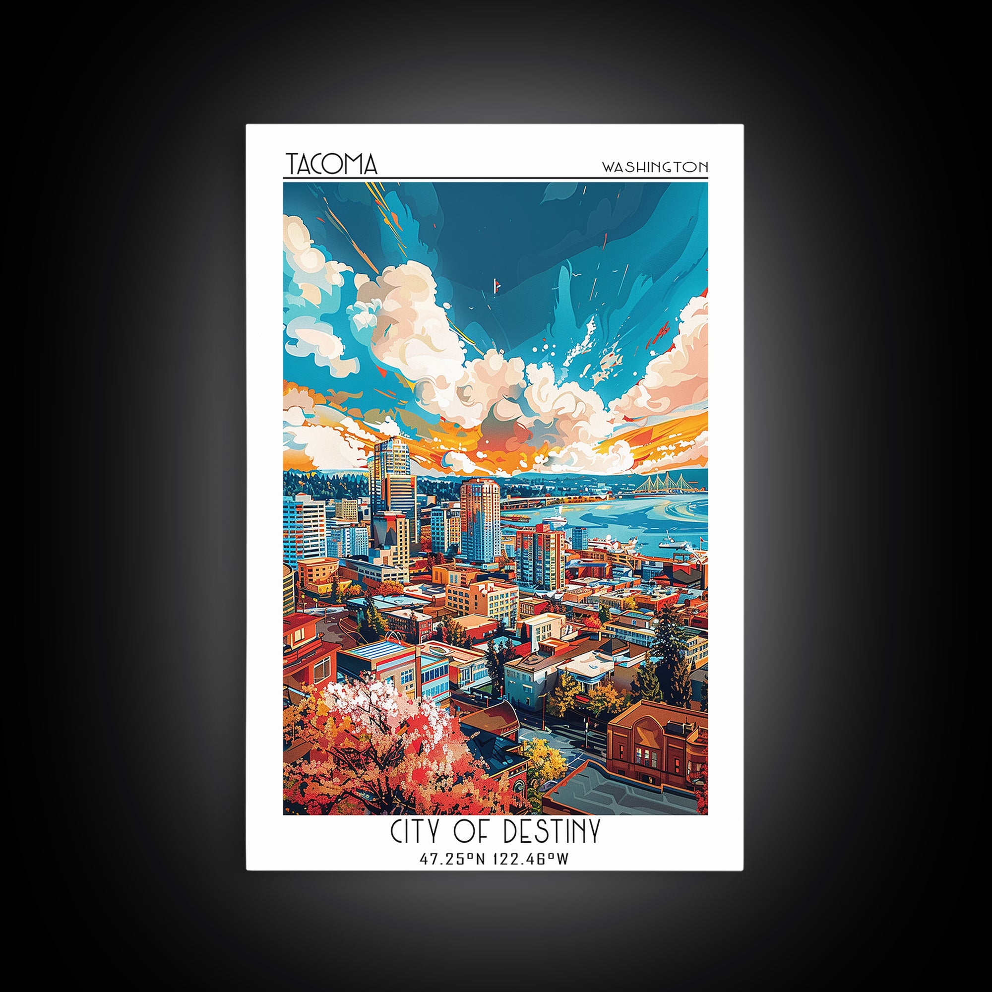 Tacoma Travel Poster, Framed Canvas Print, City Travel Poster, Travel Wall Art, Travel Art Print, Vintage Travel Art, Vintage Poster