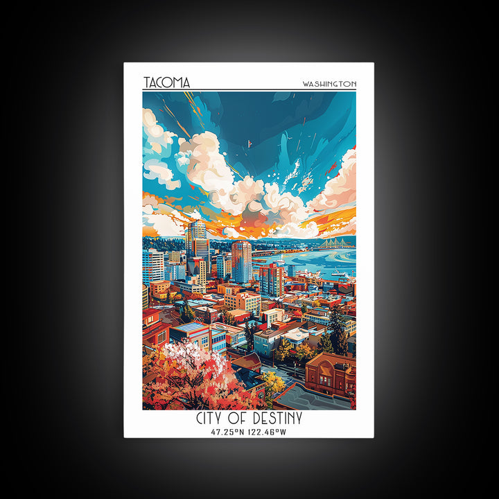 Tacoma Travel Poster, Framed Canvas Print, City Travel Poster, Travel Wall Art, Travel Art Print, Vintage Travel Art, Vintage Poster