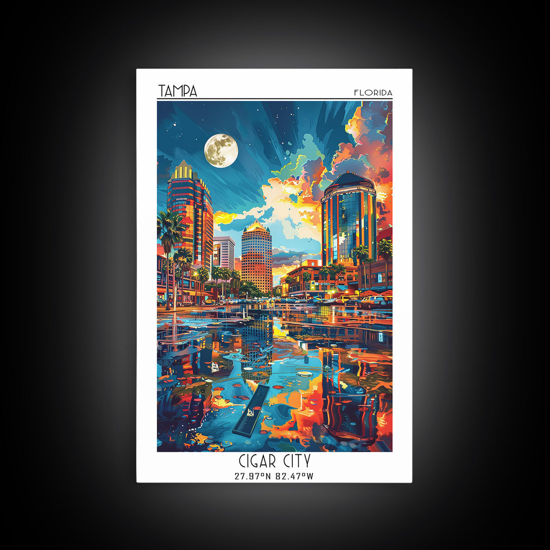 Tampa Travel Poster, Framed Canvas Print, Retro Travel Poster, City Wall Art, City Illustration, Vintage City Poster, Fine Art Print