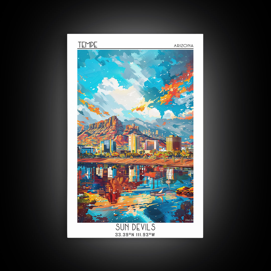 Tempe Travel Poster, Canvas Print, Retro Wall Art, Travel Print, City Illustration, Vintage Poster, Poster Art, Mid Century Wall Art
