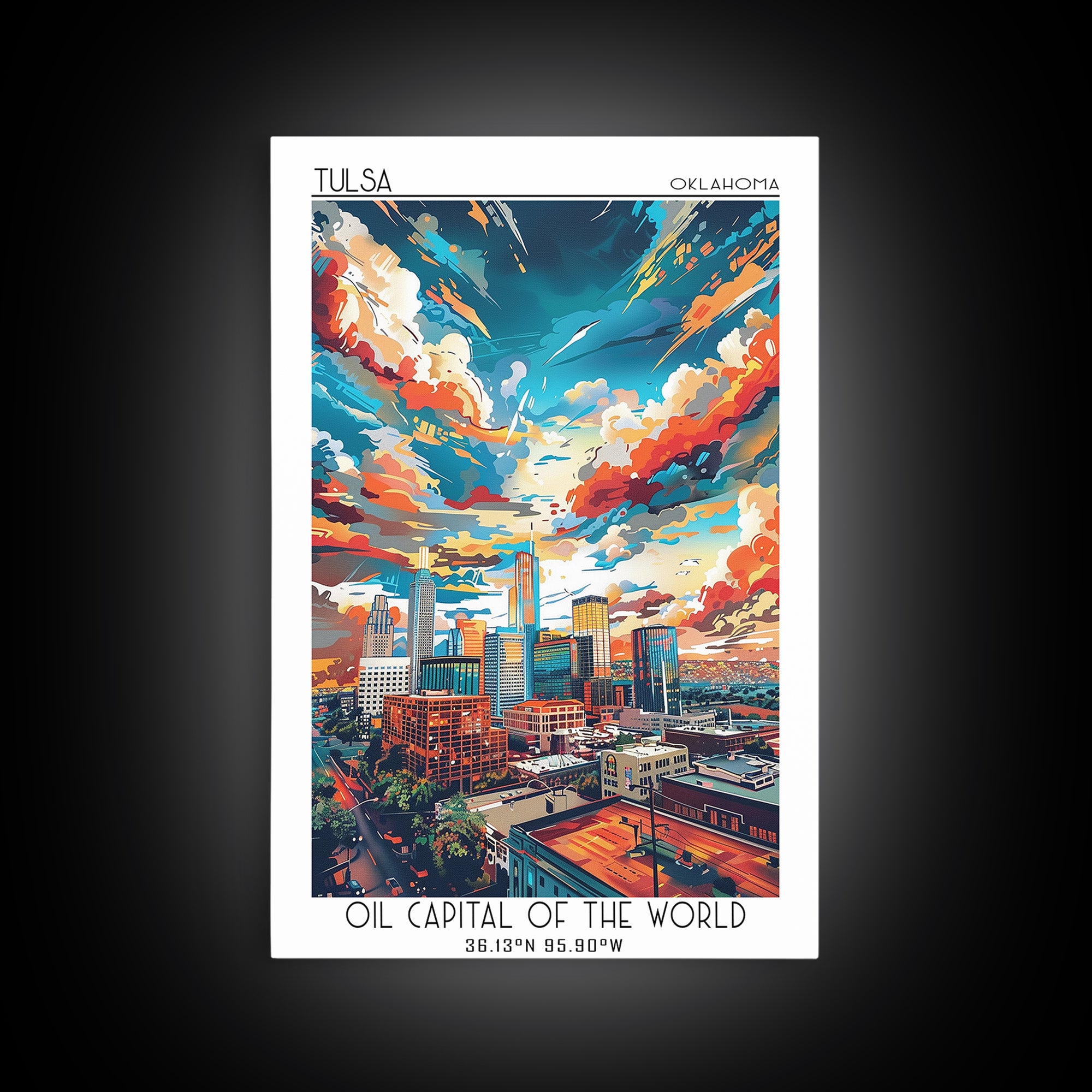Tulsa Travel Poster, Framed Canvas Print, City Art Print, Travel Wall Art, Living Room Wall Art, Travel Art Print, Colorful Wall Art