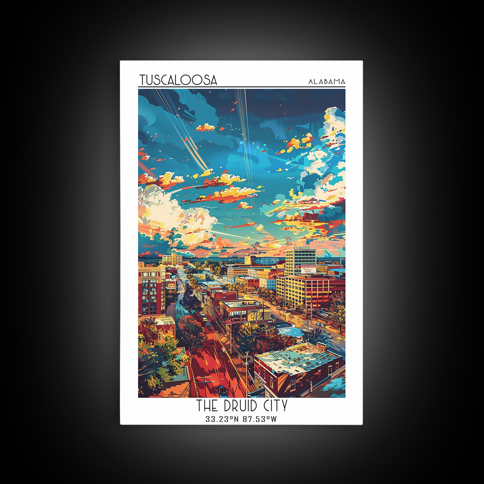 Tuscaloosa Travel Poster, Framed Canvas Print, Travel Wall Art, City Wall Art, Mid Century Wall Art, Home Office Decor, Travel Decor