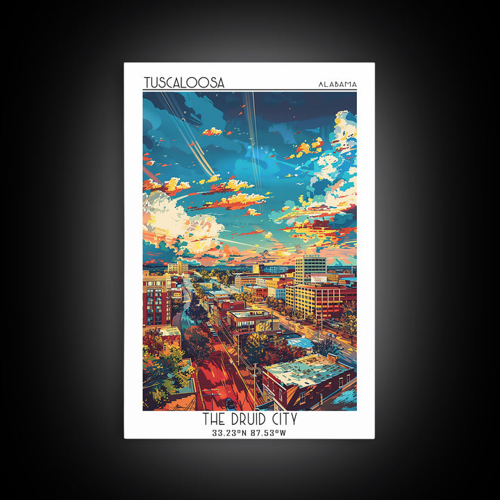 Tuscaloosa Travel Poster, Framed Canvas Print, Travel Wall Art, City Wall Art, Mid Century Wall Art, Home Office Decor, Travel Decor