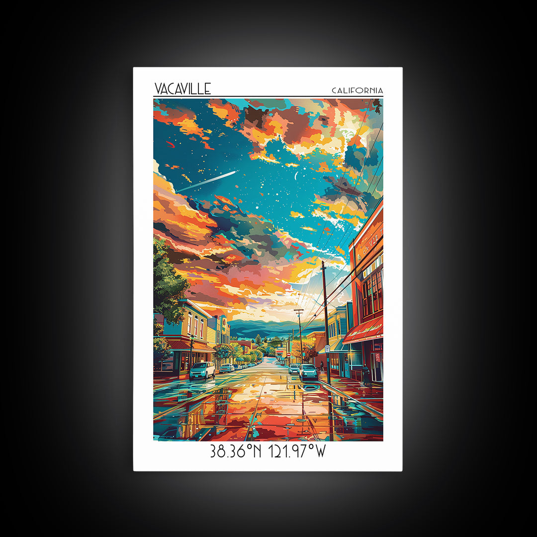 Vacaville Travel Poster, Framed Canvas Print, Retro Travel Poster, City Wall Art, Landscape Art, Travel Art Print, Home Office Decor