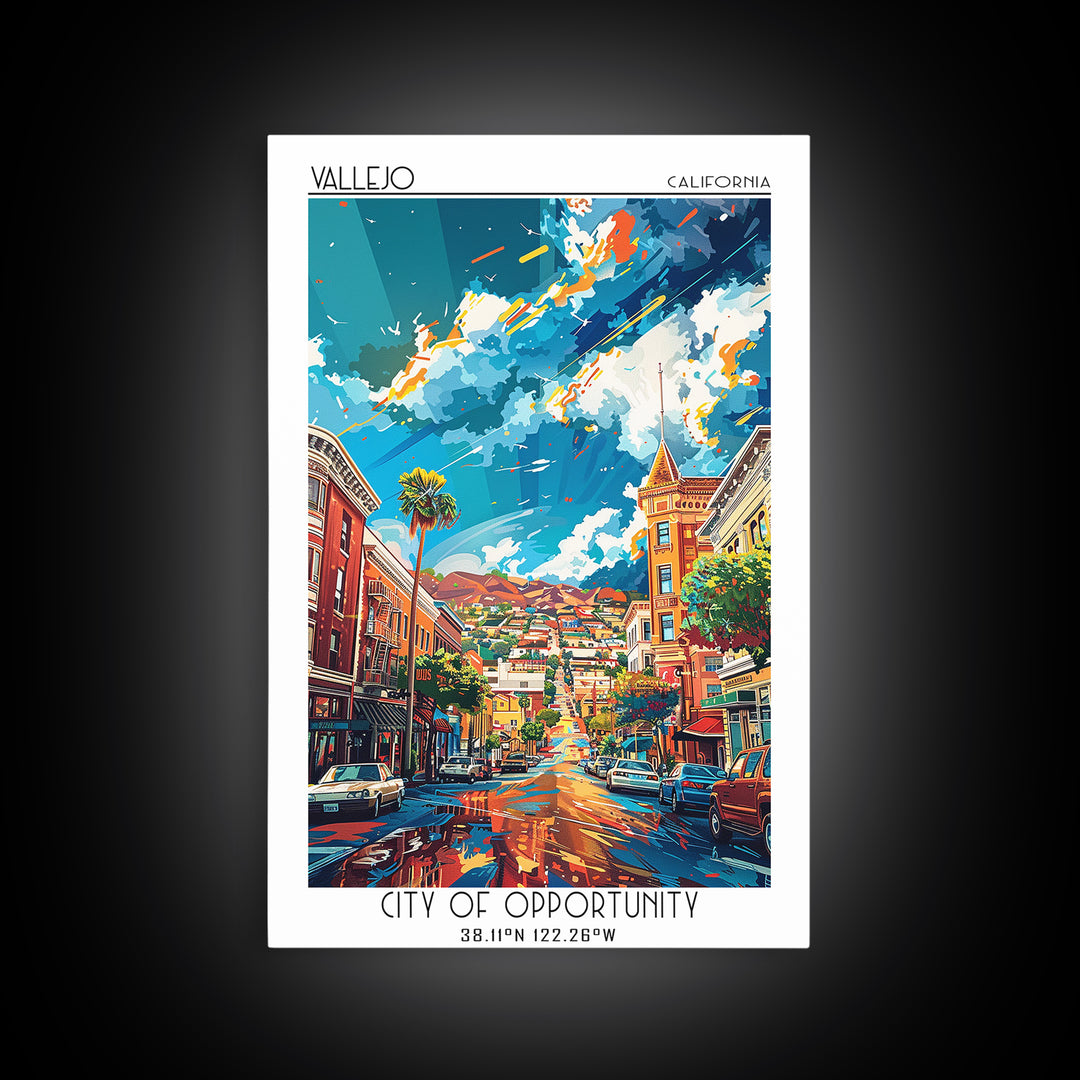 Vallejo Travel Poster, Framed Canvas Print, Retro Wall Art, Travel Print, Home Office Decor, Living Room Wall Art, Minimalist Poster
