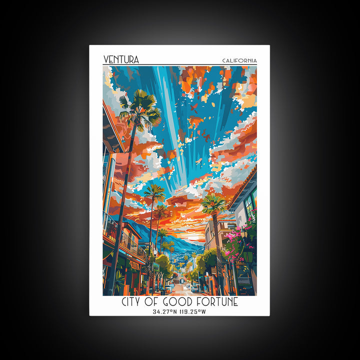 Ventura Travel Poster, Framed Canvas Print, Travel Wall Art, City Wall Art, Vintage Travel Print, Retro Travel Print, City Art Print