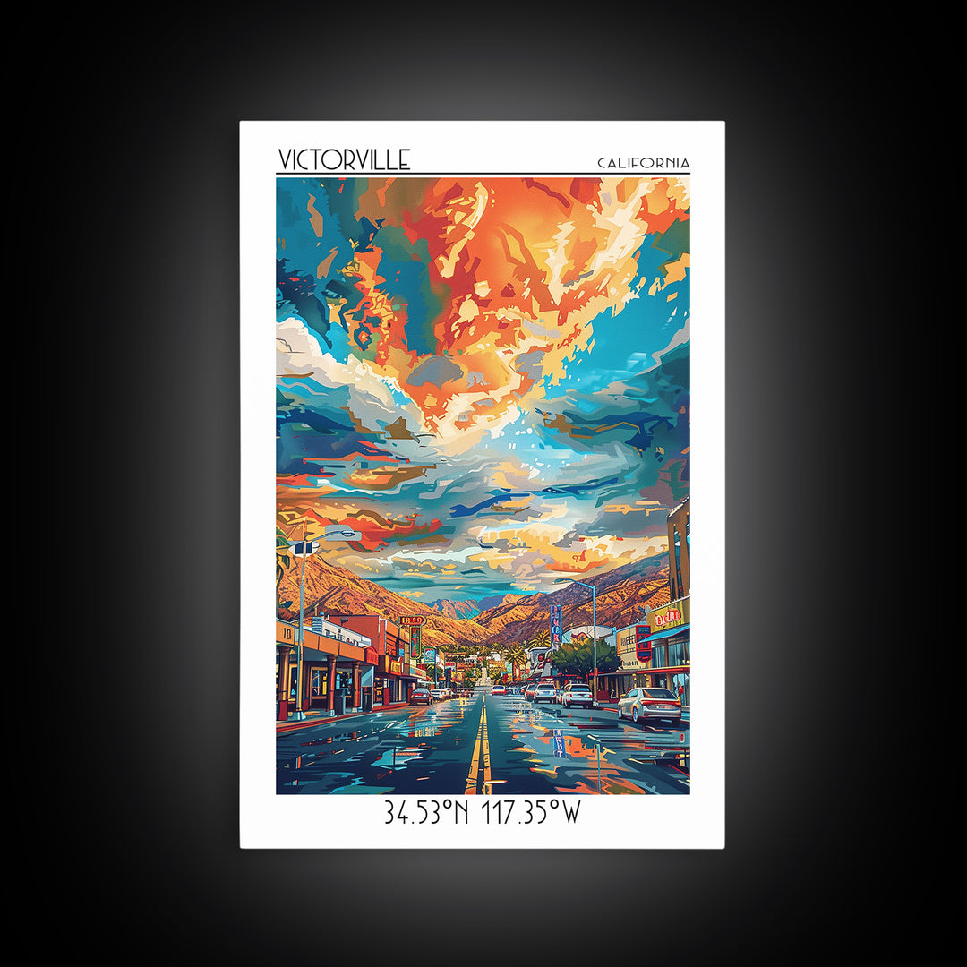 Victorville Travel Poster, Framed Canvas Print, Travel Art Print, Modern Wall Decor, City Wall Art, City Travel Poster, Travel Print