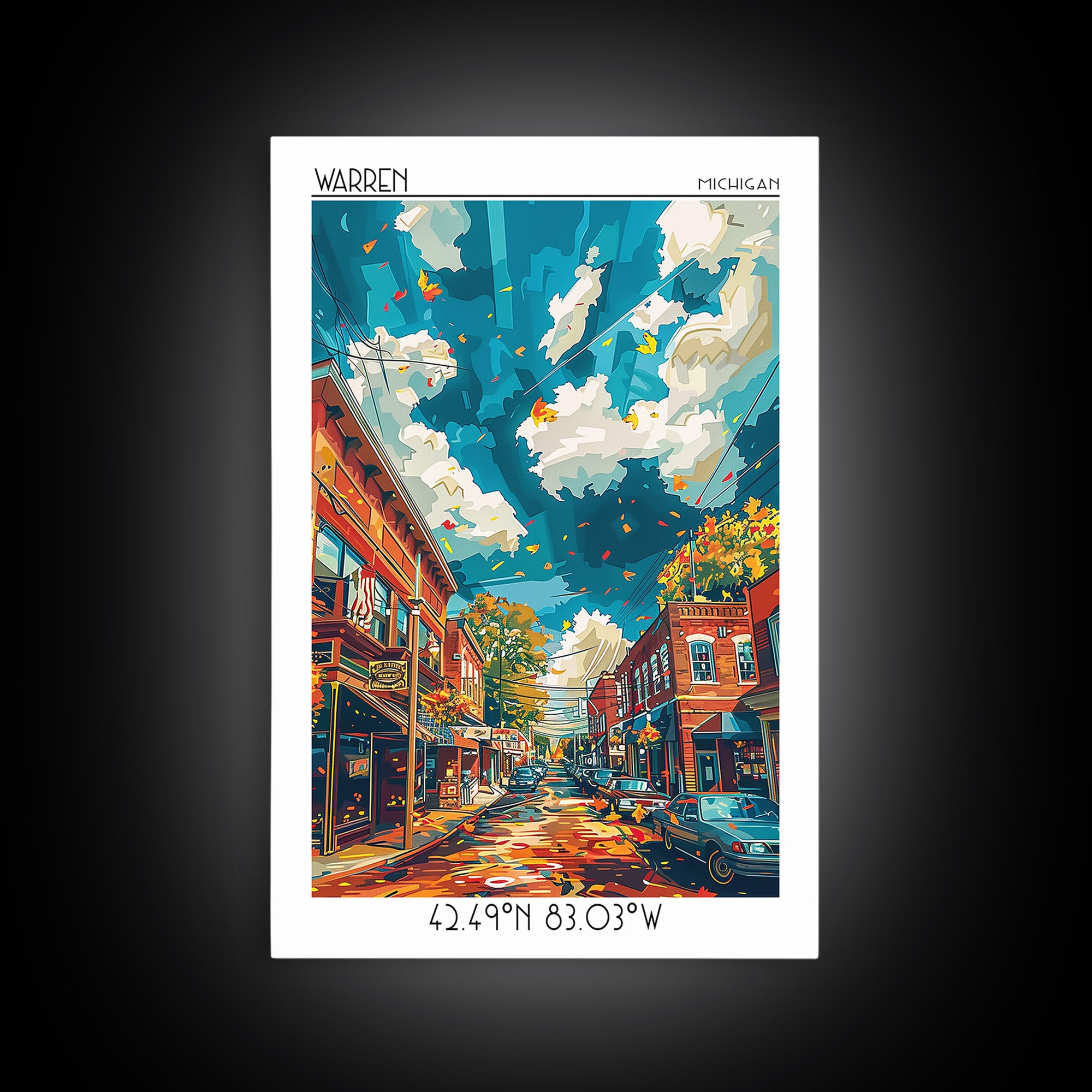 Warren Travel Poster, Framed Canvas Print, Travel Wall Decor, Minimalist Poster, Travel Posters, City Wall Art, Living Room Wall Art