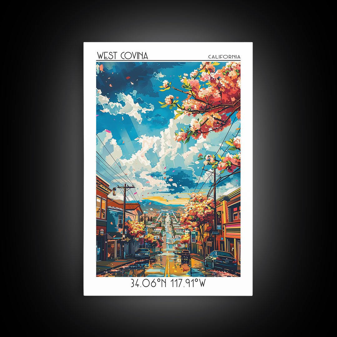 West Covina Travel Poster, Framed Canvas Print, Retro Travel Poster, City Wall Art, Modern Wall Decor, Minimalist Poster, Poster Art