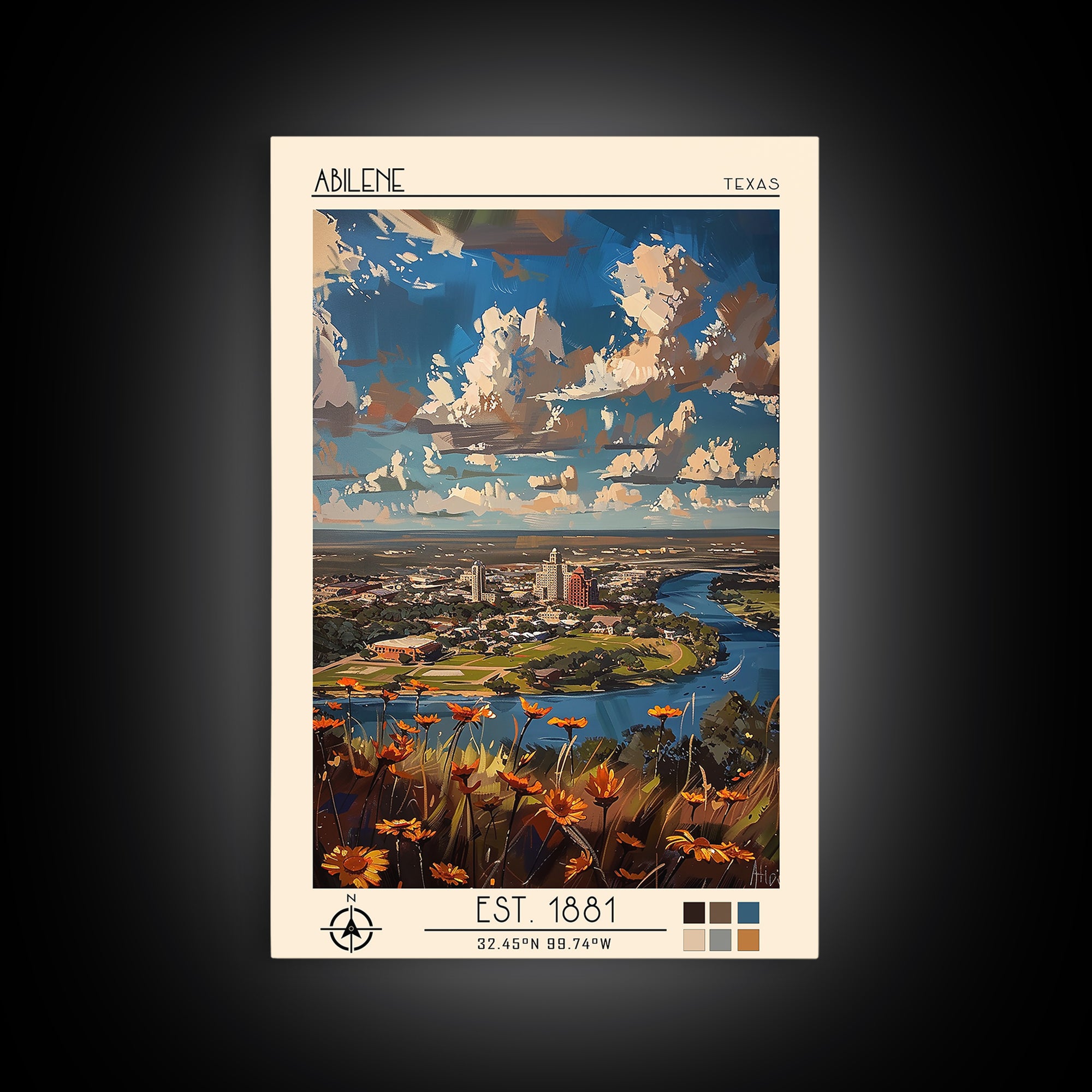Abilene Travel Poster, Canvas Print, Travel Prints, Landscape Art, Gallery Wall Set, Poster Art, Vintage City Poster, Vintage Poster