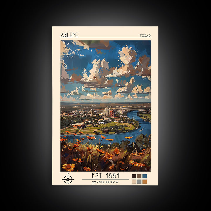 Abilene Travel Poster, Canvas Print, Travel Prints, Landscape Art, Gallery Wall Set, Poster Art, Vintage City Poster, Vintage Poster