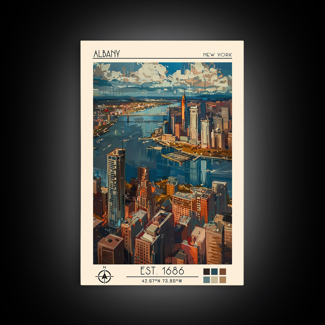 Albany Travel Poster, Framed Canvas Print, City Travel Poster, Travel Wall Art, Home Office Decor, Modern Wall Decor, Retro Wall Art