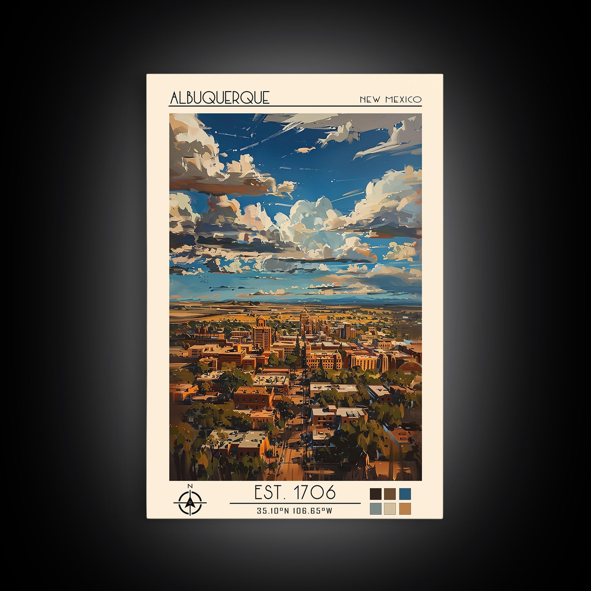 Albuquerque Travel Poster, Framed Canvas Print, City Art Print, Travel Wall Art, Vintage Poster, Gallery Wall Set, Minimalist Poster