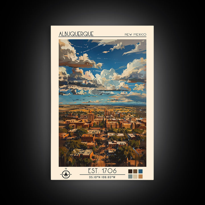 Albuquerque Travel Poster, Framed Canvas Print, City Art Print, Travel Wall Art, Vintage Poster, Gallery Wall Set, Minimalist Poster