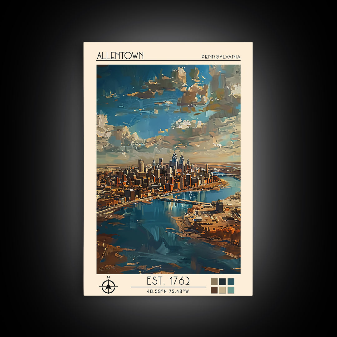 Allentown Travel Poster, Framed Canvas Print, City Art Print, Travel Wall Art, Travel Art Print, Retro Wall Art, Vintage City Poster