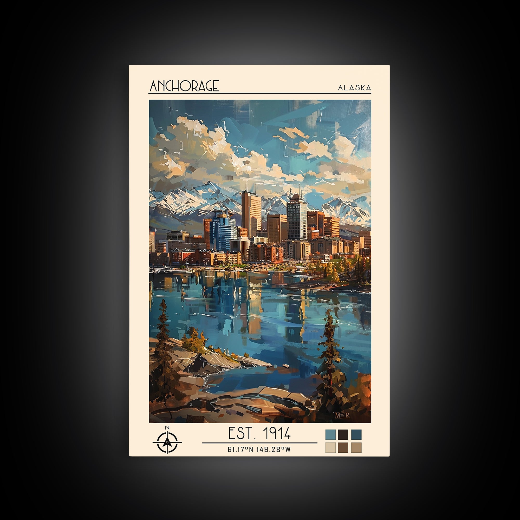 Anchorage Travel Poster, Framed Canvas Print, Travel Prints, Landscape Art, Fine Art Print, City Travel Poster, Living Room Wall Art