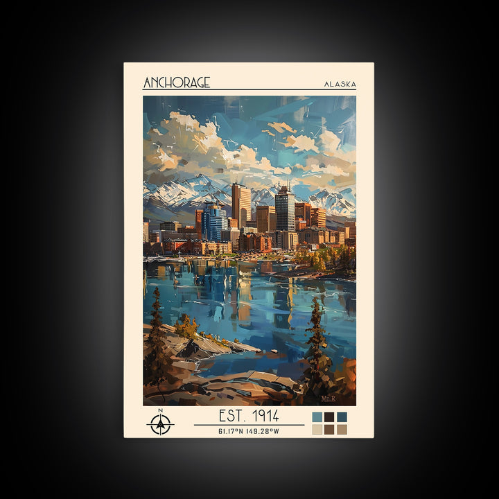 Anchorage Travel Poster, Framed Canvas Print, Travel Prints, Landscape Art, Fine Art Print, City Travel Poster, Living Room Wall Art