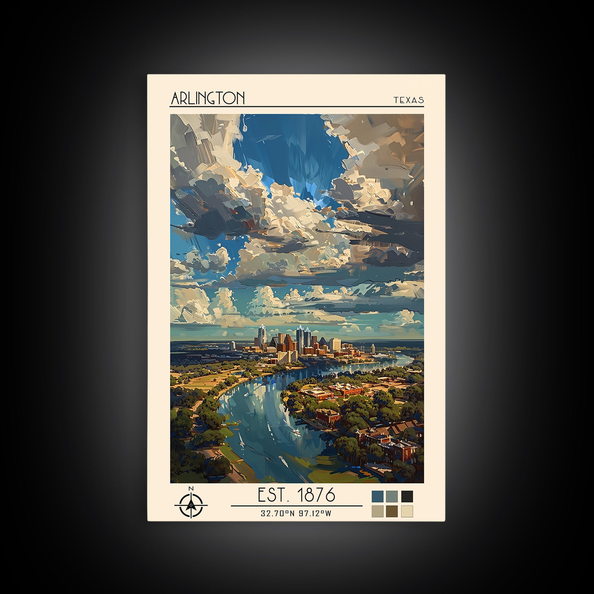 Arlington Travel Poster, Framed Canvas Print, City Travel Poster, Vintage City Poster, Fine Art Print, Travel Prints, Travel Posters