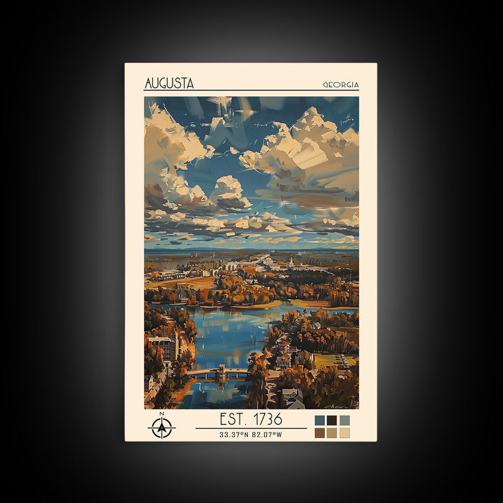 Augusta Travel Poster, Framed Canvas Print, City Travel Poster, Travel Wall Decor, Art Print, Retro Wall Art, Travel Decor, Wall Art