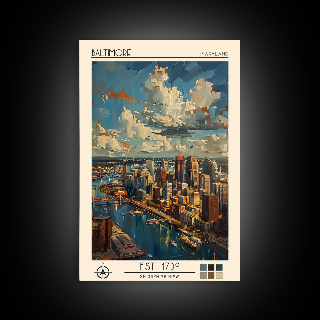Baltimore Travel Poster, Framed Canvas Print, City Travel Poster, Travel Wall Art, Retro Wall Art, Modern Wall Decor, Fine Art Print