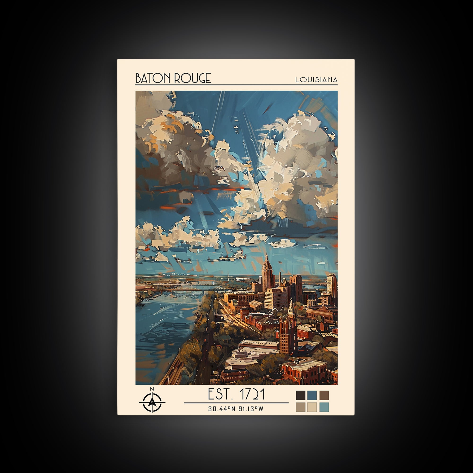 Baton Rouge Travel Poster, Framed Canvas Print, City Art Print, Travel Wall Art, Fine Art Print, Vintage Travel Art, Wanderlust Gift