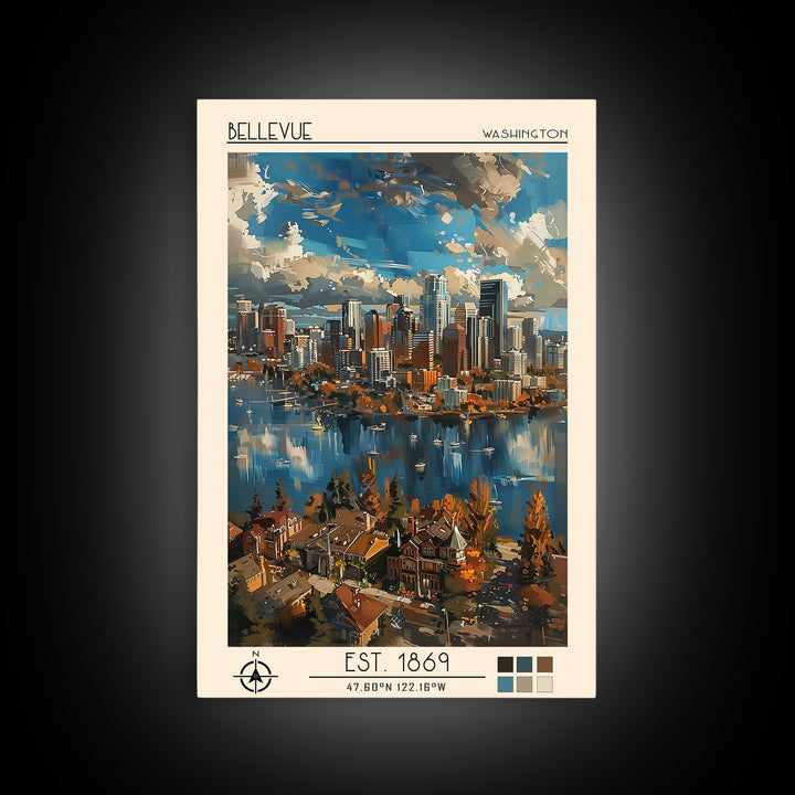Bellevue Travel Poster, Framed Canvas Print, Travel Wall Decor, Minimalist Poster, Modern Wall Decor, Travel Print, Gallery Wall Set