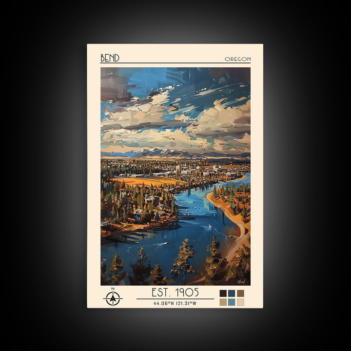 Bend Travel Poster, Framed Canvas Print, City Art Print, Travel Wall Art, Travel Art Print, Wall Art, Fine Art Print, Travel Posters