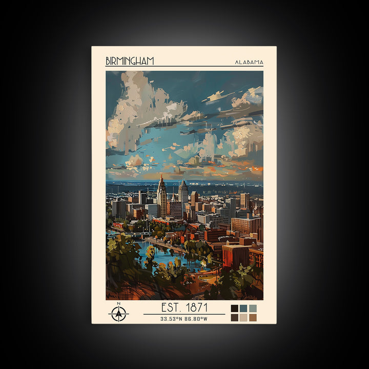 Birmingham Travel Poster, Framed Canvas Print, Travel Wall Art, City Wall Art, Modern Wall Decor, Wanderlust Gift, Travel Wall Decor
